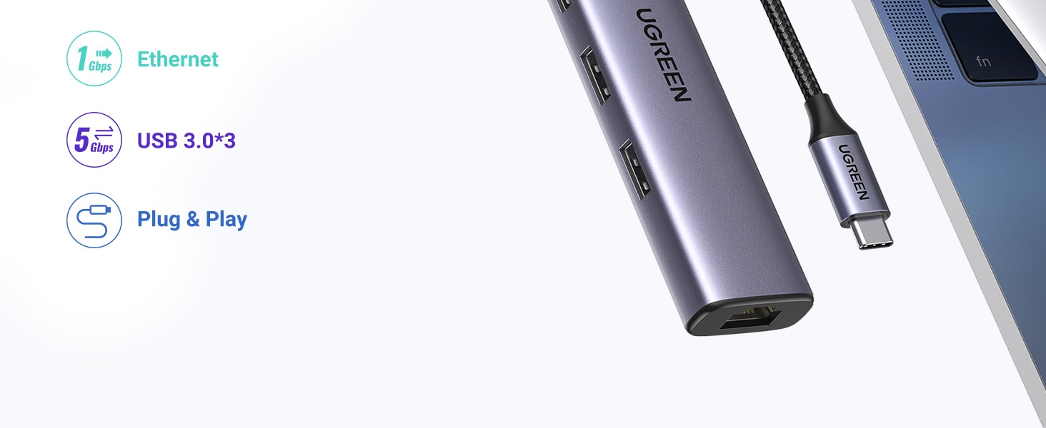 UGREEN USB C to Ethernet Adapter 4 in 1 Multiport Hub