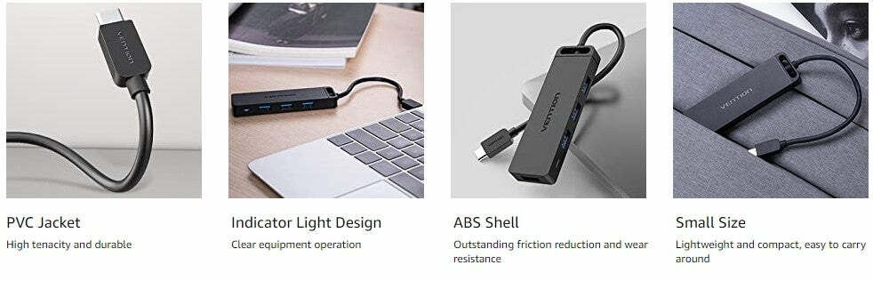 Type-C to 4-Port USB 3.0 Hub with Power Supply