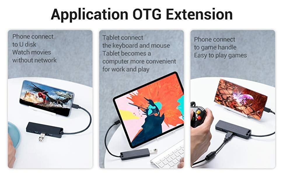 Type-C to 4-Port USB 3.0 Hub with Power Supply