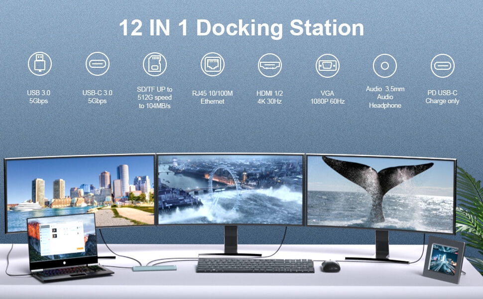 a large main feature product image of the 12 in 1 docking station