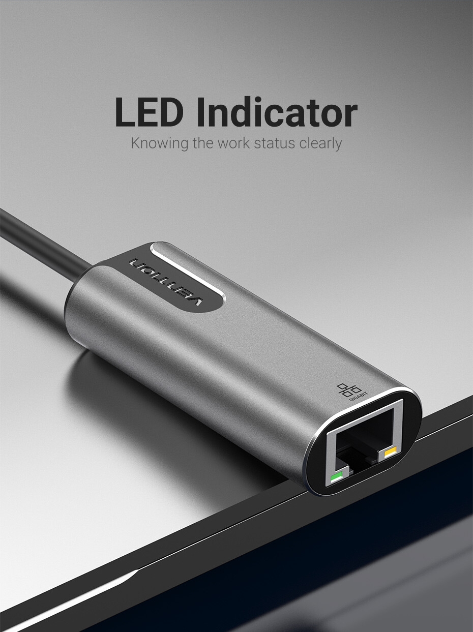 Vention USB 3.0-A to Gigabit Ethernet Adapter Gray 0.15M Aluminum Alloy Type