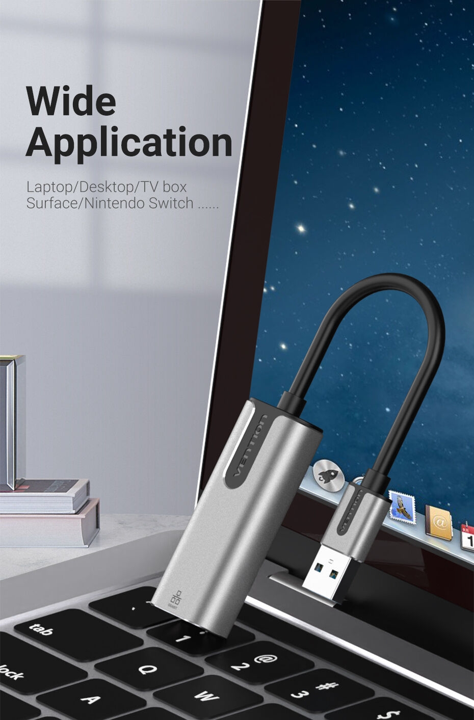 Vention USB 3.0-A to Gigabit Ethernet Adapter Gray 0.15M Aluminum Alloy Type