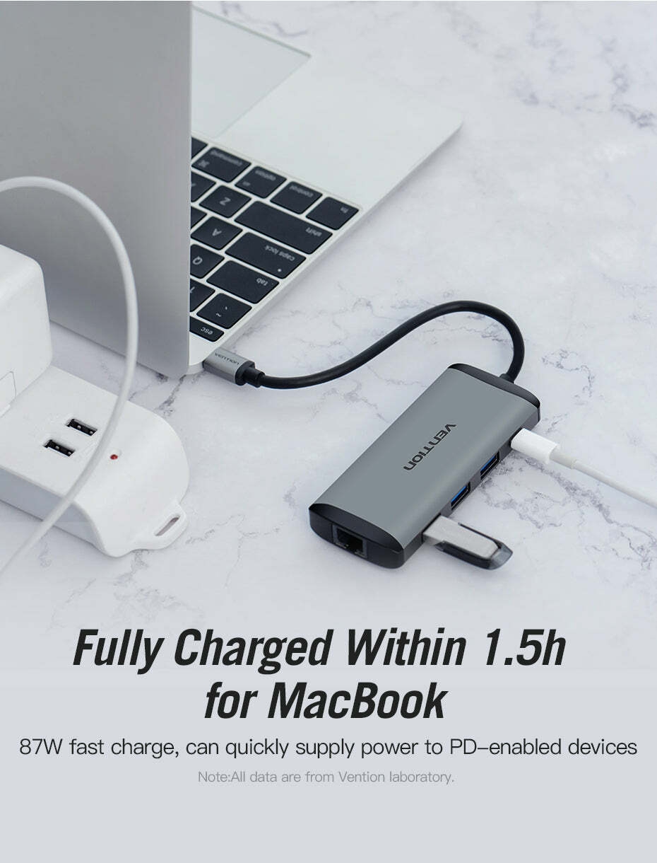 Fully Charged Within 1.5h for MacBook  87W fast charge, can quickly supply power to PD-enabled devices