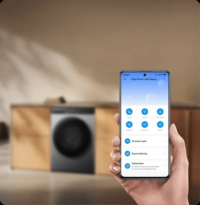 XIAOMI Front Load Washer Dryer 10.5kg Wash and 7kg Dry, Direct Drive (DD) Inverter Motor, 525 mm Extra-Large Inner Drum, 1200 RPM Max Spin Speed, 1800W–2200W for Washing, 1400W–1800W for Drying