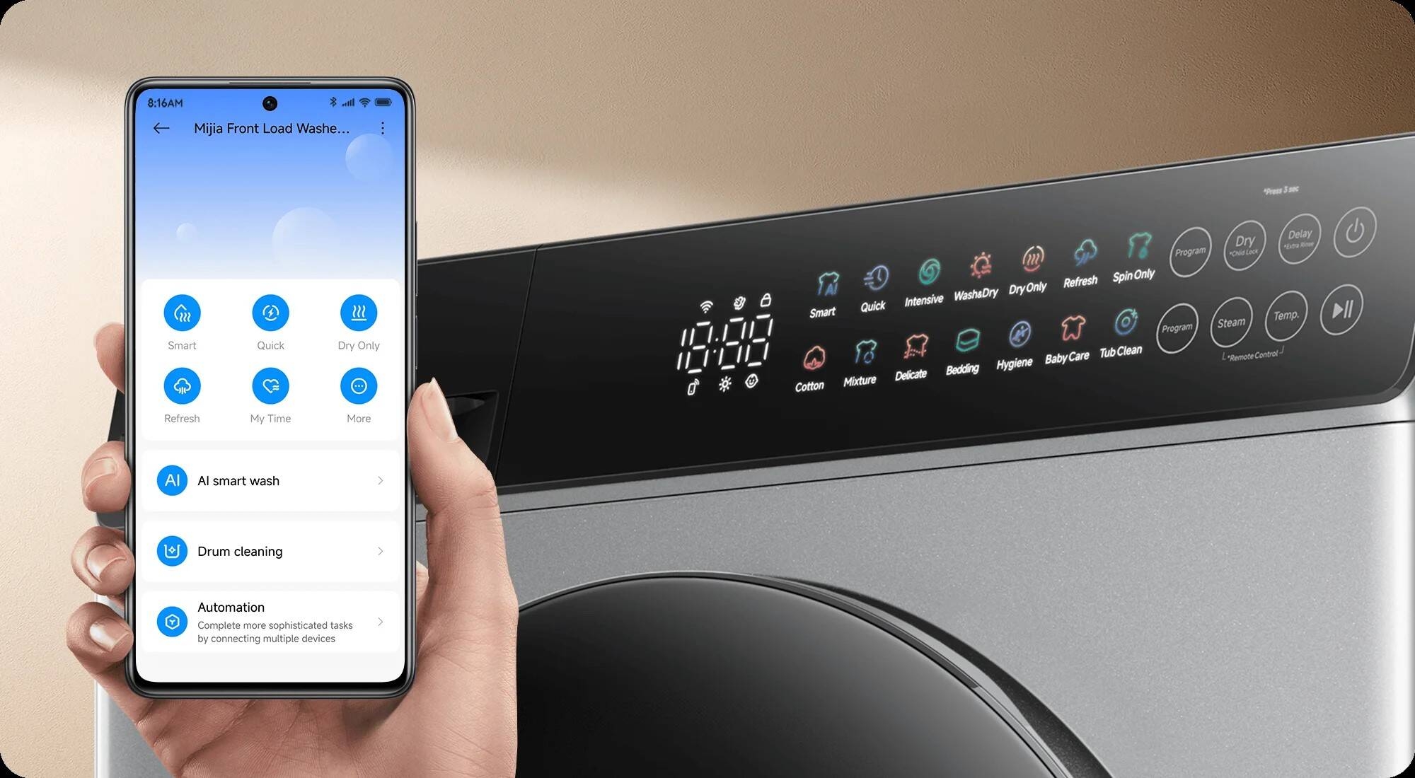 XIAOMI Front Load Washer Dryer 10.5kg Wash and 7kg Dry, Direct Drive (DD) Inverter Motor, 525 mm Extra-Large Inner Drum, 1200 RPM Max Spin Speed, 1800W–2200W for Washing, 1400W–1800W for Drying
