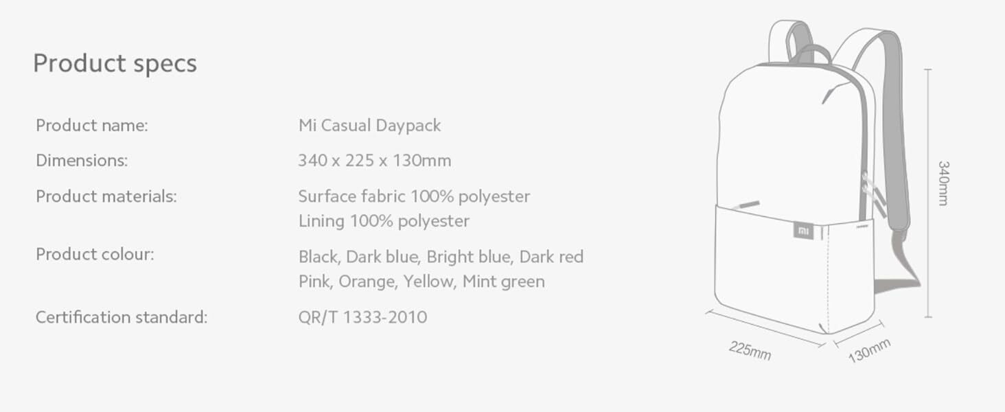 Xiaomi Casual Daypack, school backpack, laptop backpack, splashproof, water resistant