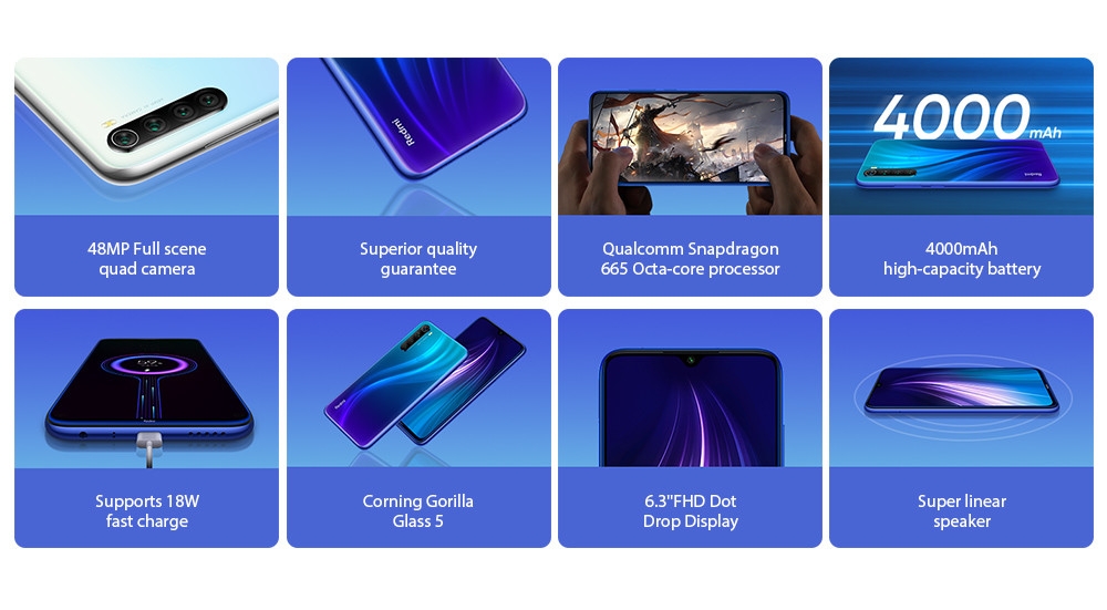 XIAOMI Redmi Note 8, 6.3",4GB RAM+128GB,MIUI 10, 48MP
