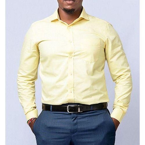 Men high quality long sleeve official shirt- Cream yellow