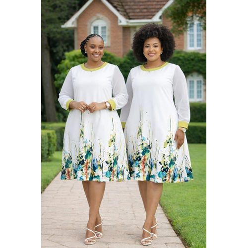 Elegant Semi Turkey White Floral Skater Dress