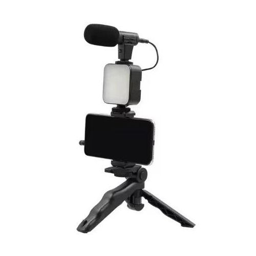 AY-49 Quick Vlog Kit with Tripod, LED and Audio Mic