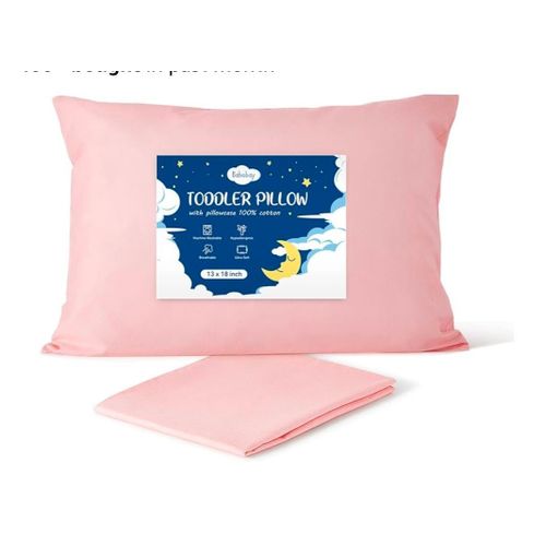 Toddler Pillow,13X18 Soft Kid Pillow for Sleeping, Machine Washable Toddler Pillow with Cotton Pillowcase, Age 2 to 5 (Pink)