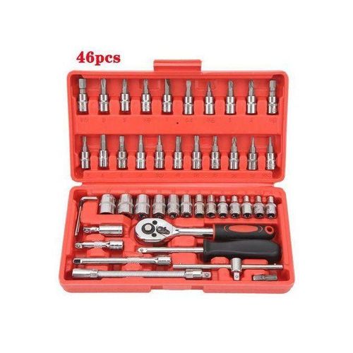 46pcs Heavy-Duty 1/4-Inch Socket Set with Quick-Release Ratchet,Screwdriver Kit for Automobiles & Trucks,Durable Iron Construction, Storage Case, Versatile Tool Kit for DIY & Professional