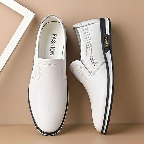 Sneakers Men Casual Synthetic Leather Breathable Lightweight Flat Walking Fashion Trendy Shoes - White