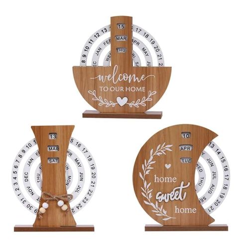 Wooden Creative Perpetual Calendar Manual Rotating Turntable Desktop Decor Eco-Friendly Circular Infinity Calendar for Home Office Study 195 x 20cm