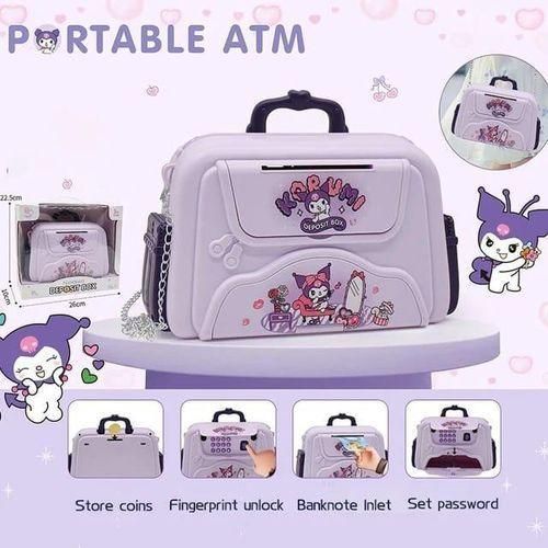 Portable ATM Piggy Bank for Kids – Handbag Design Electronic Money Box with Fingerprint & Password Lock – Automatic Cash Scroll & Music Saving Can