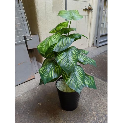 Artificial Stripped Flower, Decor Stones With Spiral Black Bucket Vase