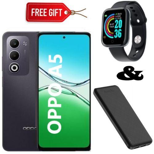 A5 6.67 Inches, 6GB RAM+128GB ROM Battery-6000mAh (Dual SIM) - Black + Free Smart Watch & Power Bank