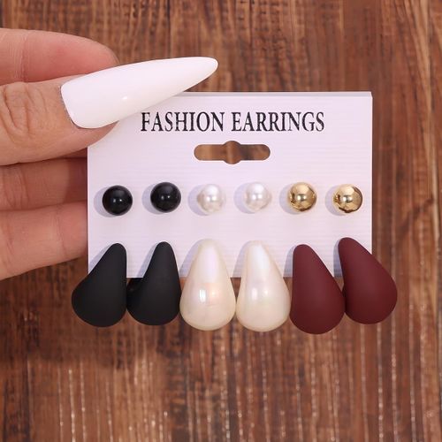 6 Pairs Vintage Round Stud Earrings Set for Women - Multi