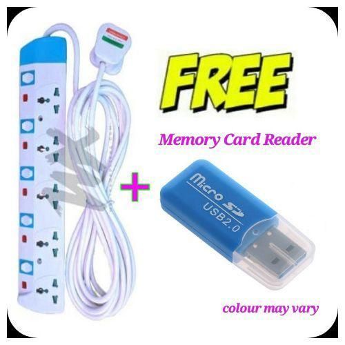 Power King 5-Way Power Extension Cable + Memory Card Reader