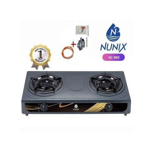 Stainless Steel Double Burners +Free pipe + 13kg Regulator/ Tightener -Black