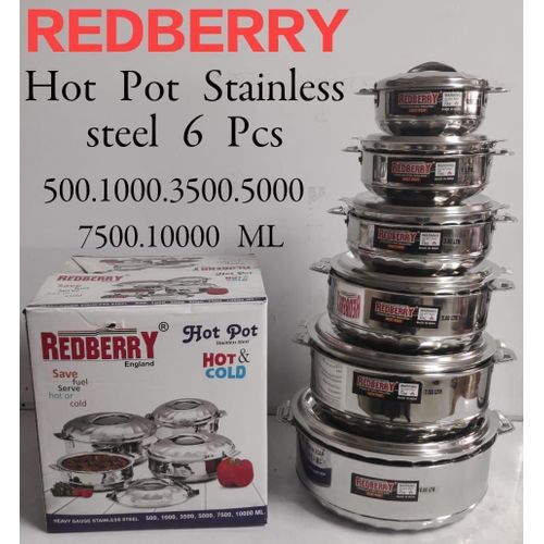 6 Pieces Hotpots Premium Range of Stainless Steel Insulated Hotpot 500100035005000750010000ml
