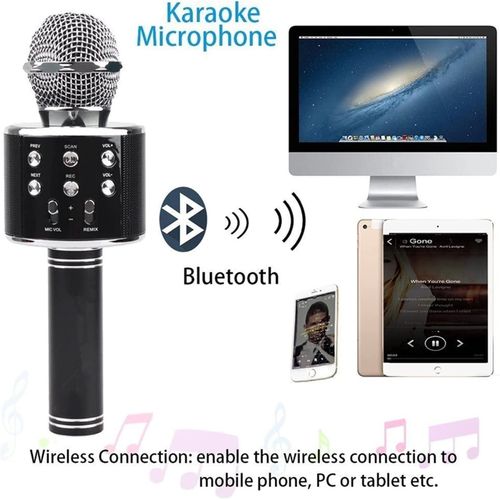 Wireless Karaoke Mic Toy for Kids – Sleek Black with Color Lights