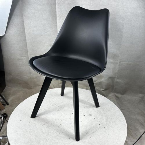 Black Plastic Dining Chair with cushion Eames Style Seat Padded Top Stable Legs