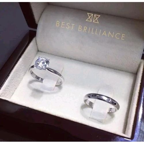 Classical Stainless Steel Solitaire Double Wedding ring Engagement ring Proposal Statement Ring with (free gift box)
