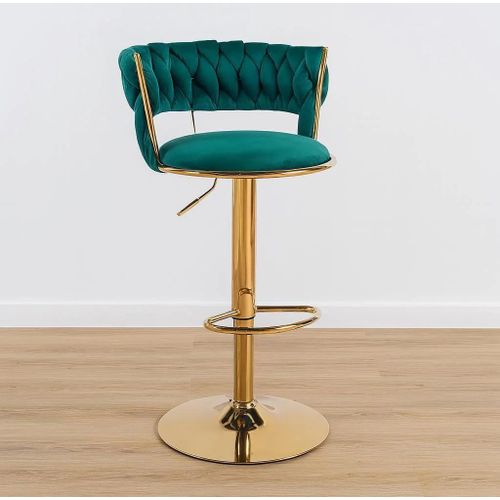 Green Adjustable Height Stool Kitchen Bar Stool with Gold Metal Frame Fabric Cushioned Seat