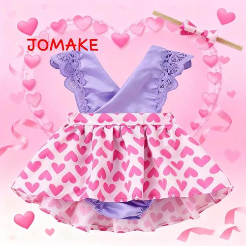 1M-3Y Girls' Romper Suit, Purple with Hearts