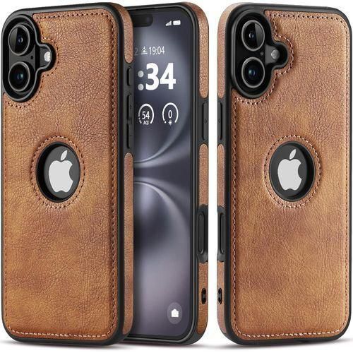 Brown Full Flexible Classic PU Soft Leather Cover Case for iPhone 16