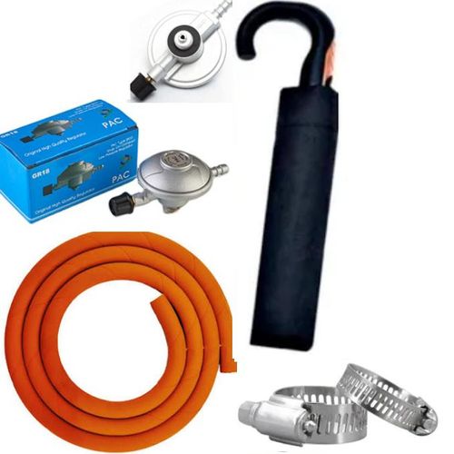 Original High Quality Gas Pressure Regulator For 6KG Gas Cylinder With Gas Delivery Pipe 2M 2 Safety Clips FREE GIFT Adjustable Strong Checked Umbrella With Smooth Curved Handle With Automatic Opening Switch