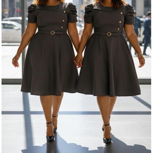 The Midnight Elegance Belted Flare Dress