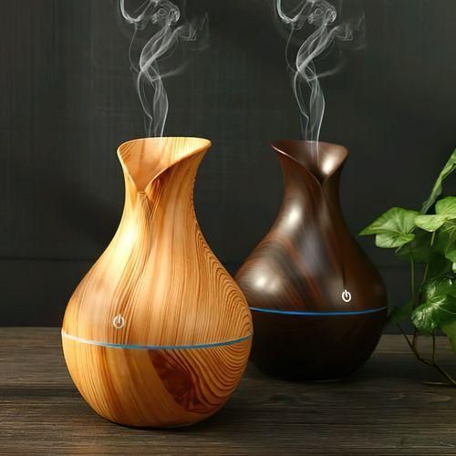 200ml Wooden Aroma Diffuser Air Freshener Humidifier with LED Night Light for Car Home and Office (Light Wood)