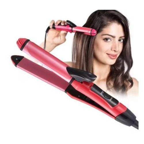 2in1 Flat Iron Hair Straightener and Curler, Professional Ceramic Hair Styling Tool with Fast Heat-Up, Adjustable Temperature, Travel-Friendly Design for All Hair Types