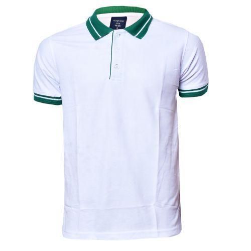 White Unisex Polo T-Shirt With Green Striped Collar
