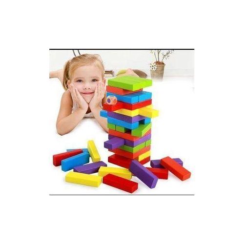 54PCS Colorful Wooden Jenga Blocks - Family Fun Game for Kids Adults Party Toy Set