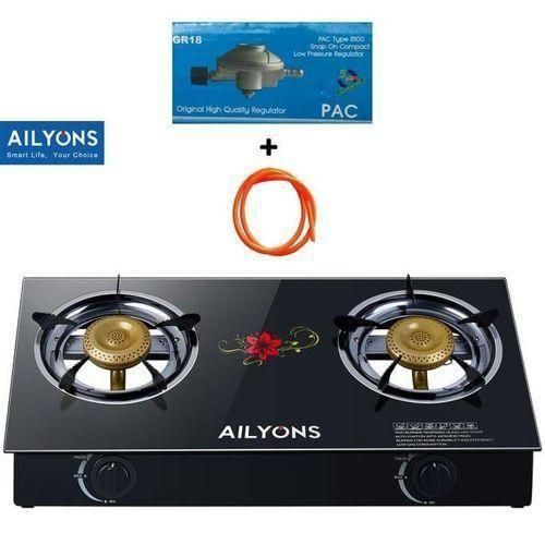 Table Top Double Burner Glass Gas Stove+FREE GIFT 6KG REGULATOR PIPE 1.5M