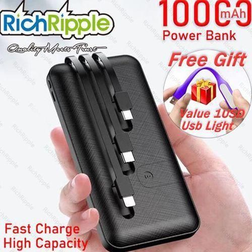 3-Cables Portable Power Bank 10000mAh Fast Charger