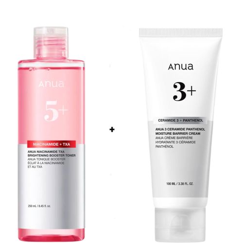 Niacinamide TXA Booster Toner Ceramide Panthenol Moisture Barrier Cream Moisturizes Even the skin tone Glows Removes Dark spots Dullness Soothes Redness Clarifies Refines skin texture Brightens Restore skin barrier Smooths Softens