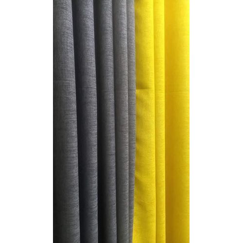 2Pcs Superb Quality Heavy Fabric Grey and Mustard Yellow Curtains For Home Window and Door Comes with Eyelet Header and a height of 225m