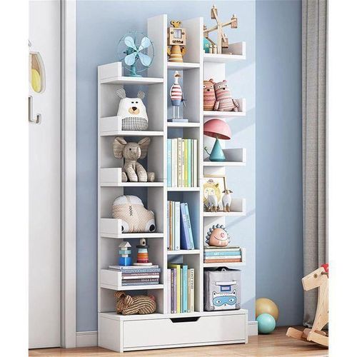Multilayer Bookshelf Decor Organizer 18-Tier Tree Bookshelf With DrawerSpace-Saving Corner BookcaseWooden Bookshelves Storage Rack For CDMoviesBooks Organizer Shelves MULTICOLOR