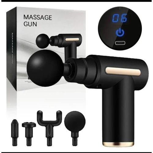 4-Head Physiotherapy Rechargeable Massage Gun – 6-Speed Deep Tissue Muscle Massager, Portable Handheld Design, Quiet Motor, Multi-Color with Golden Ring Finish