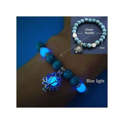 Natural Stone Bracelet Yoga Healing Luminous Glow In The Dark Bracelet Lotus Charm Beads Bracelet For Men Women Prayer BuddhismBlue Light A