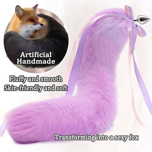 Butt Plug Fox Tail Mauve Artificial Handmade Fox Tail