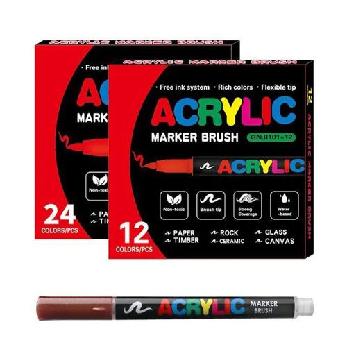24-Color Acrylic Marker Set – Soft-Tip Non-Pressing DIY Painting & Graffiti Pens