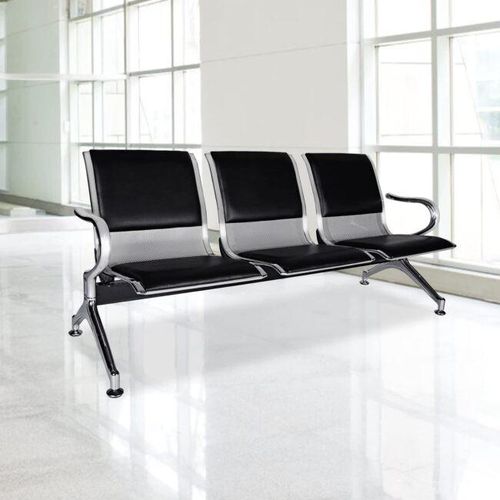 3-Link Black Padded Steel Reception Bench – Comfortable Waiting Area Seating Chair