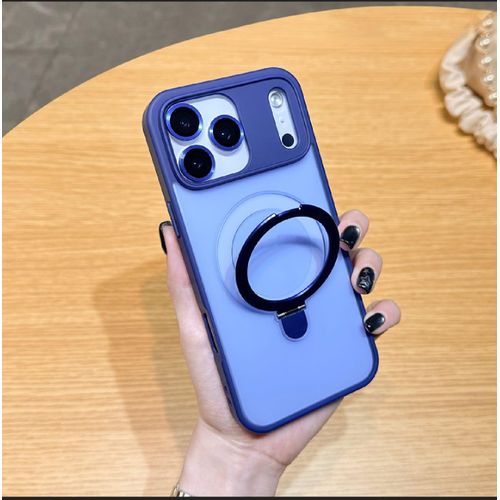 Blue Matte Magnetic Ring Stand Case + Camera Metal Lens Protector, Shockproof Translucent Slim Phone Cover Case for iPhone 17 Pro Max