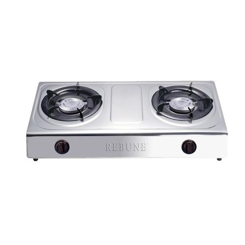 2 Burner Gas Stove RE-4-055 Durable Stainless Steel Compact Portable Design High Efficiency Gas Stove with Safety Valves & Auto Ignition Ideal for Home, Camping & Outdoor Cooking