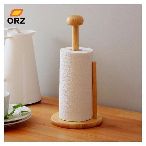 Bamboo Wood Tissue Holder Vertical Roll Pole Paper Towel Holder for Kitchen/Toilet Freestanding